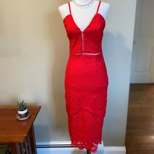 Missguided Red crochet midi dress